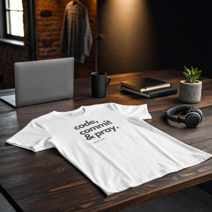 Code Commit And Pray - Das perfekte T-Shirt für jeden Entwickler, der daran glaubt